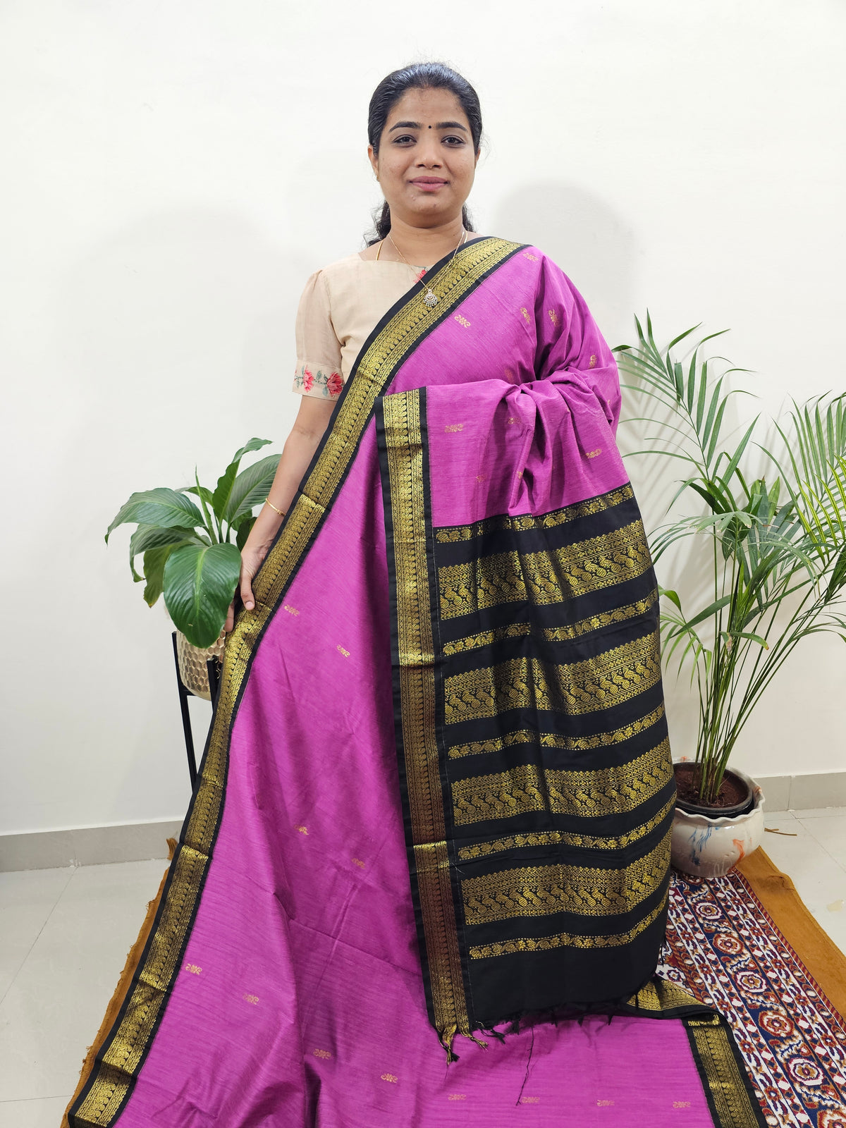 Kalayani Soft Cotton Saree with Borders - Purple with Black