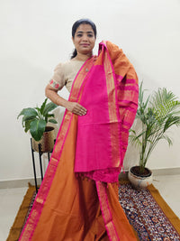 Kalayani Soft Cotton Saree with Borders - Orange with Pink