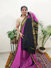 Kalayani Soft Cotton Saree with Borders - Purple with Black