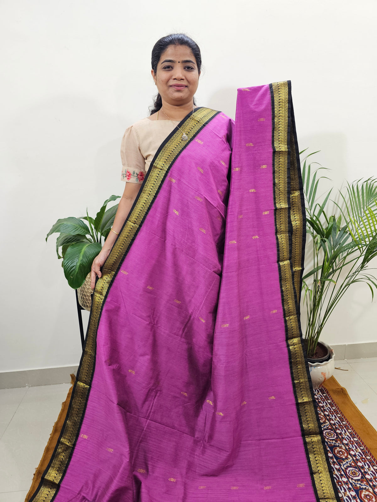 Kalayani Soft Cotton Saree with Borders - Purple with Black