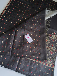 Semi Tussar Mirror Work & Embroidery Saree - Black