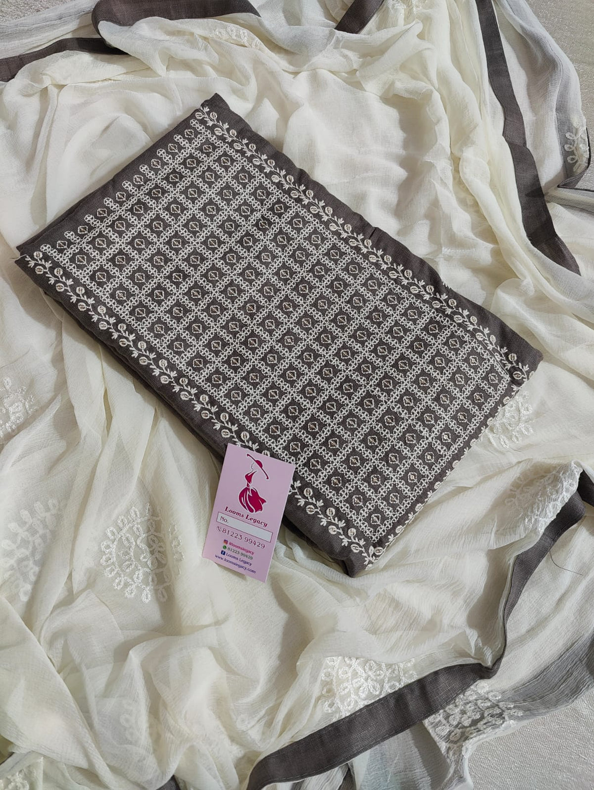 Dark Grey with White Cotton Salwar Suit