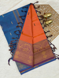 Dark Orange with Blue Chinnalampattu Big Border Saree