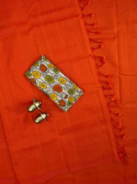 Handwoven Mangalagiri Plain Pattu Saree - Orange