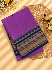 Chettinad Cotton Sarees - Purple  with Navy Blue