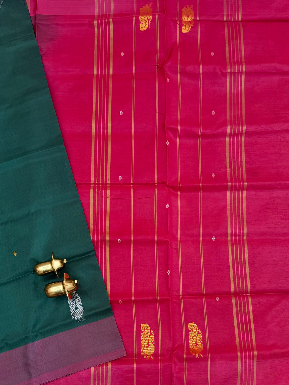 Chinnalampattu Saree - Dark Green with Pink