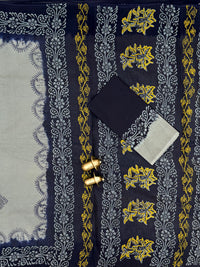 Pure Cotton with Hand Block Prints - Grey with Dark Blue