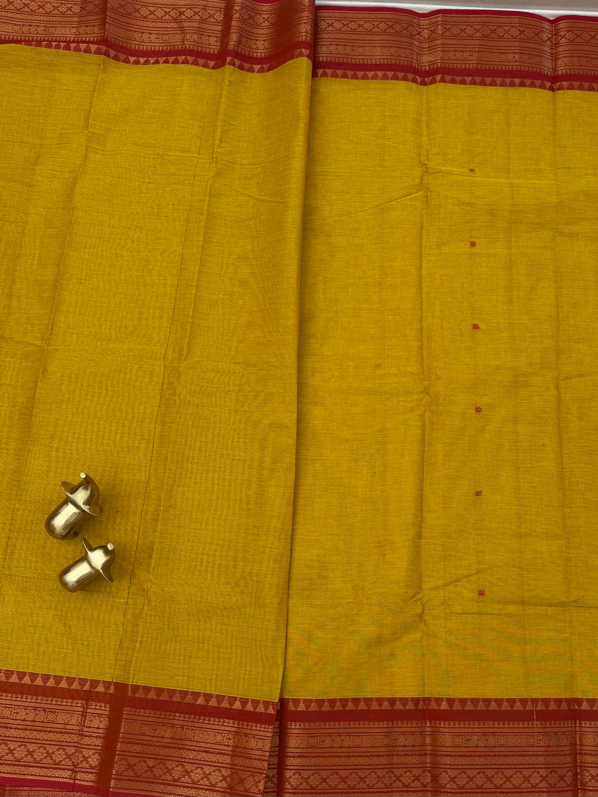 Chettinad Cotton Sarees - Golden Yellow with Red