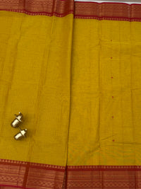Chettinad Cotton Sarees - Golden Yellow with Red