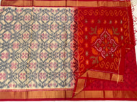 Cream with Red Pochampally Ikkat Silk Cotton (SICO Pattu)