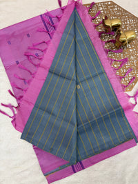 Chinnalampattu Saree - Grey with Pink