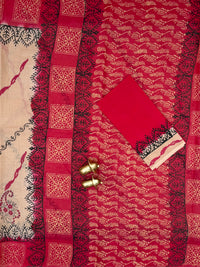 Pure Cotton with Hand Block Prints - Beige with Red