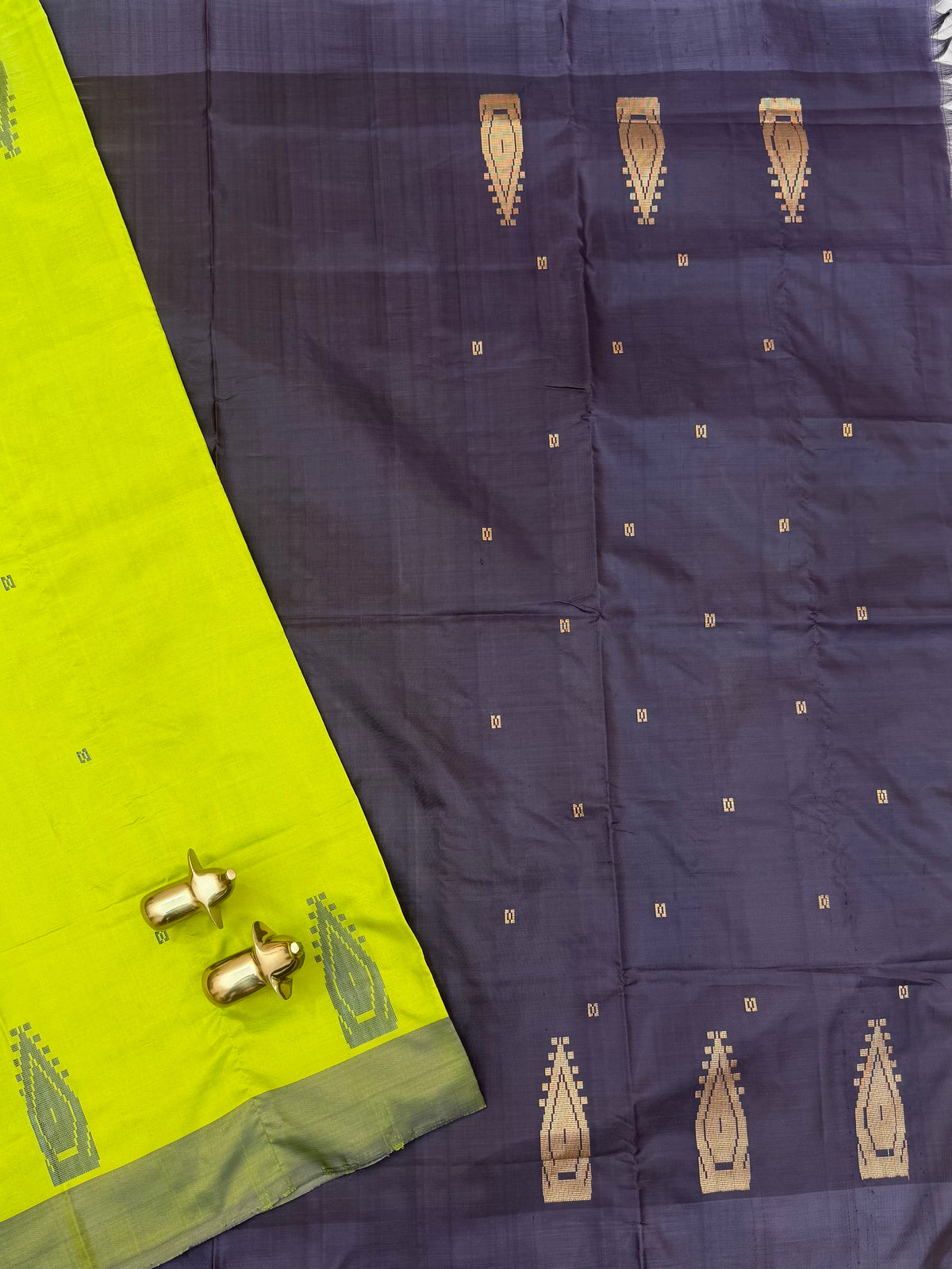 Chinnalampattu Saree - Green with Dark Brown