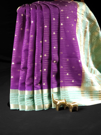 Georgette with Zari Woven Border Saree - Purple with Sea Green
