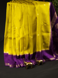 Semi Mysore Crepe Silk Saree -Yellow with Purple