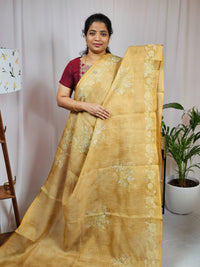 Linen Tissue with Aari Work - Mustard Yellow