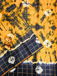 Madurai Sungadi Cotton Checks Saree - Mustard Yellow  with Black