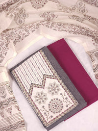 Cotton Unstitched Salwar - Grey with Magenta Pink