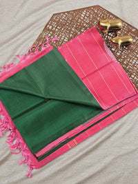 Chinnalampattu Saree with Blouse - Green with Pink