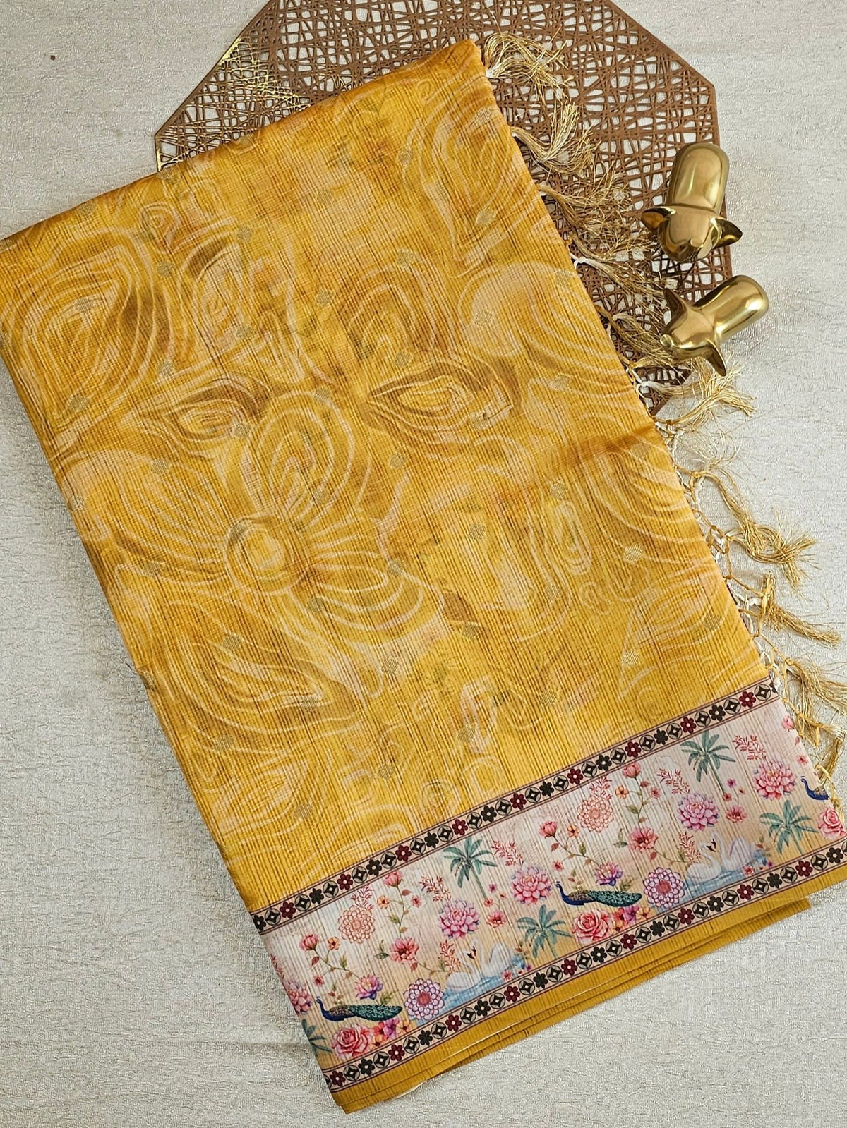 Unique Semi Tussar with Zari Weaving Butti - Yellow