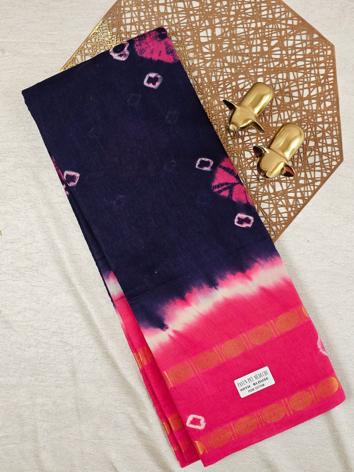 Madurai Sungadi Cotton Saree - Blue with Pink