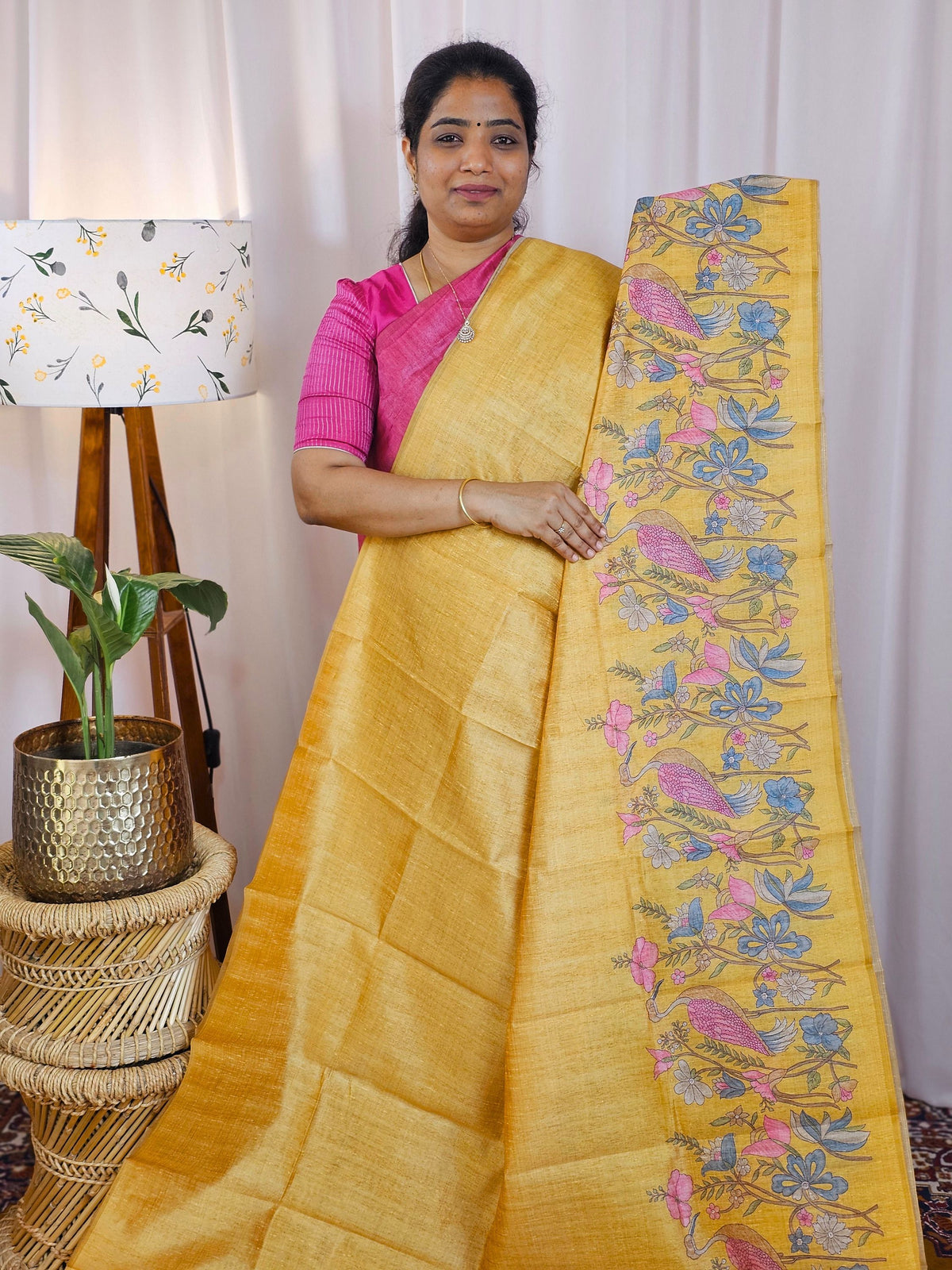 Premium Soft Semi Tussar with Digital Prints - Yellow