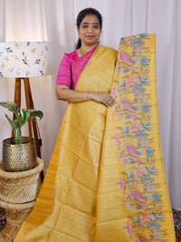 Premium Soft Semi Tussar with Digital Prints - Yellow