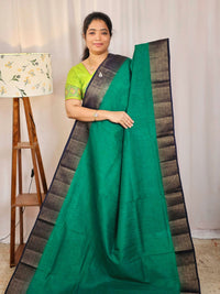 Jute Banarasi Saree - Dark Sea Green with Blue