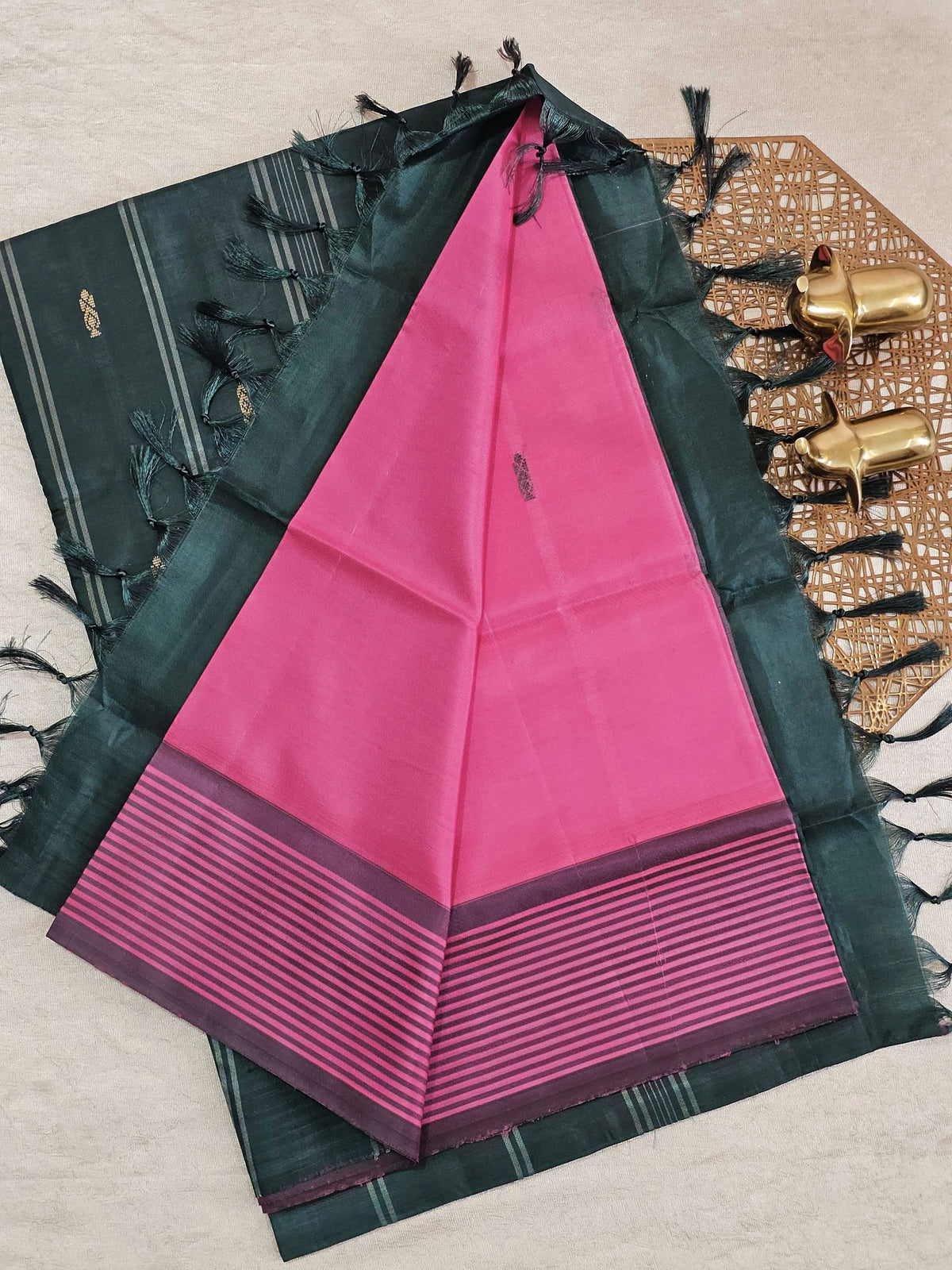 Chinnalampattu Saree - Pink with Dark Green