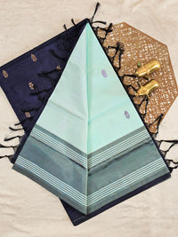 Chinnalampattu Saree - Pastel Sea Green with Dark Blue