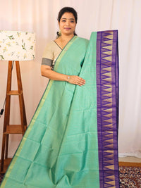 Semi Raw Silk Saree - Teal Green with Purple