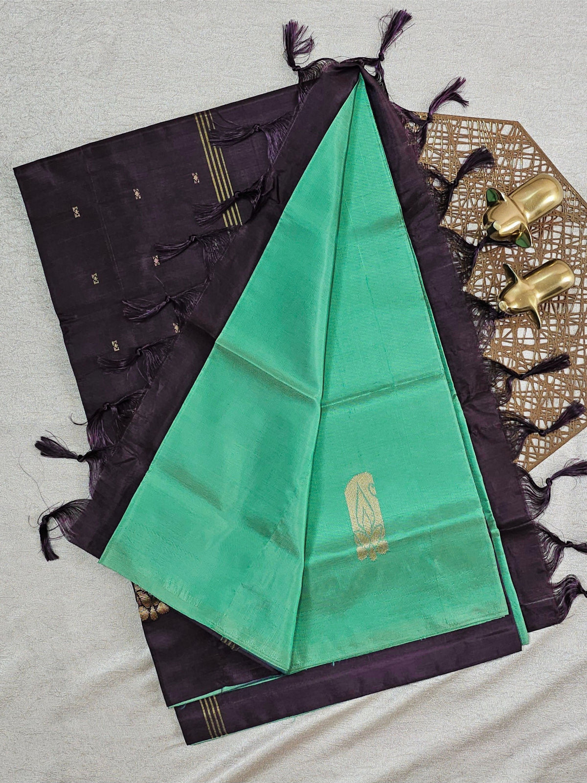 Chinnalampattu Saree - Sea Green with Balck