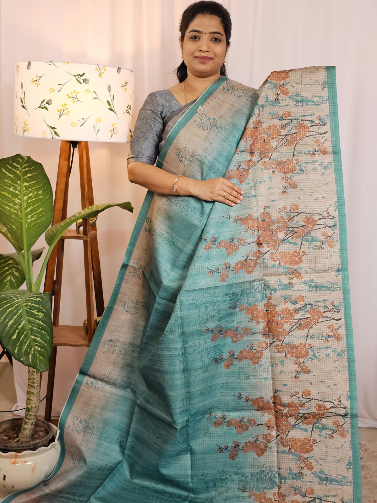 Casual Semi Tussar Checks Weave Saree - Blue