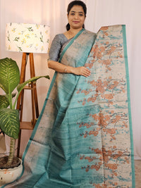 Casual Semi Tussar Checks Weave Saree - Blue