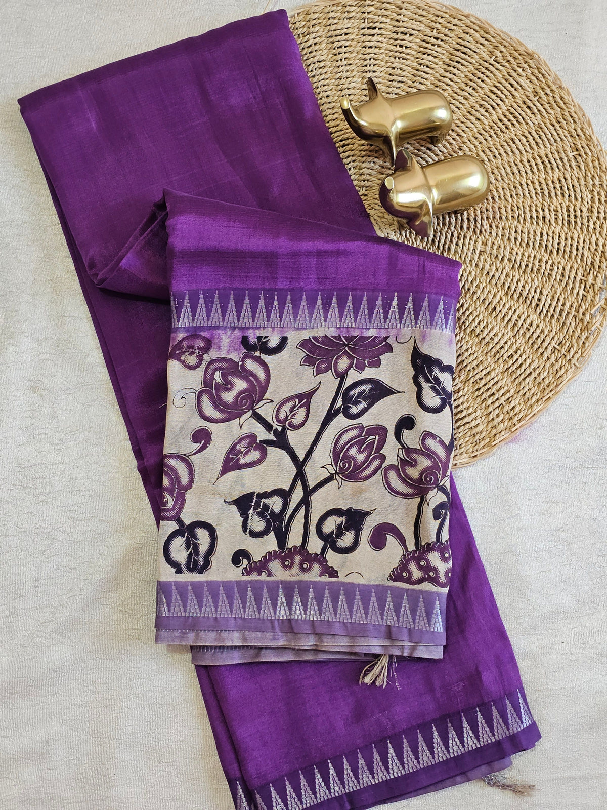 Chennuri Silk With Gap Border Kalamkari Sarees - Purple