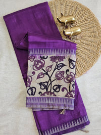 Chennuri Silk With Gap Border Kalamkari Sarees - Purple