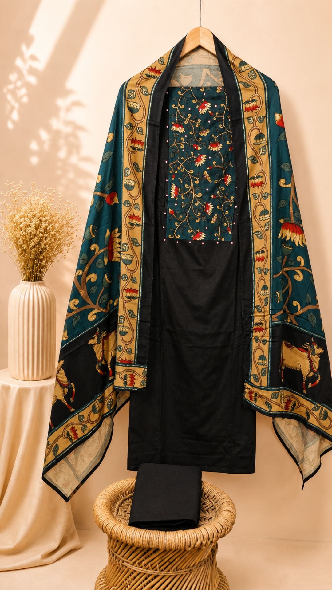 Soft Silk Cotton Unstitched Salwar  – Black