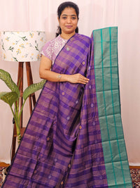 Semi Raw Silk Saree - Purple with Blue
