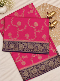 Jute Banarasi Silk Saree - Pink with Dark Purple