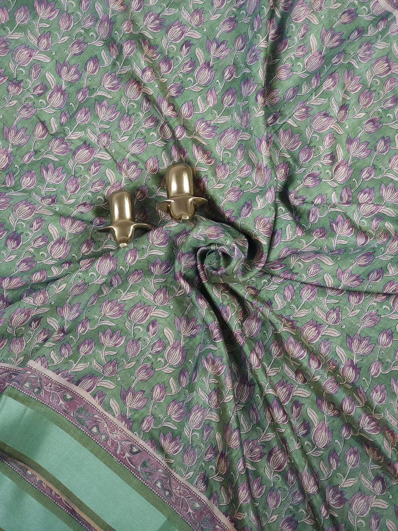 Soft Semi Tussar with Digital Prints - Sea Green