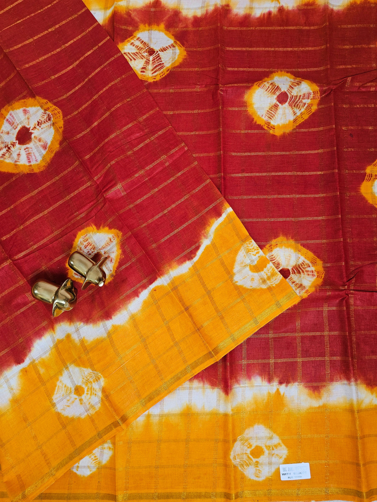 Madurai Sungadi Cotton Checks Saree - Red with Yellow