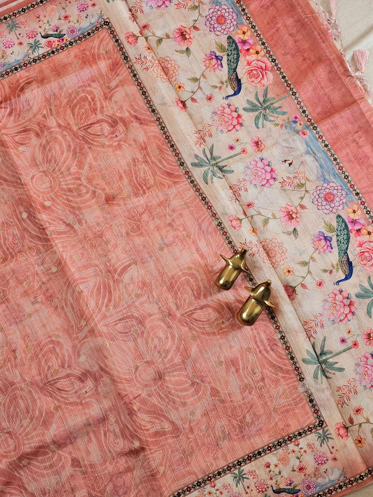 Unique Semi Tussar with Zari Weaving Butti - Peach