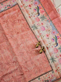 Unique Semi Tussar with Zari Weaving Butti - Peach