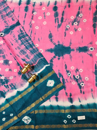 Madurai Sungadi Cotton Saree - Pink with Peacock Green