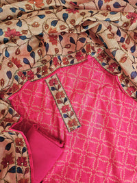 Chanderi with Kantha Unstitched Salwar Suit - Pink