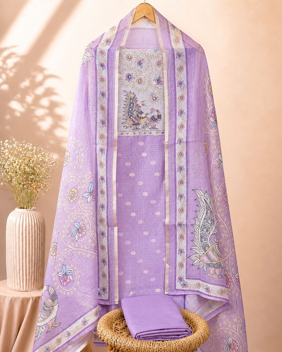 Semi Tussar Kota Unstitched Salwar Set –  Lavender