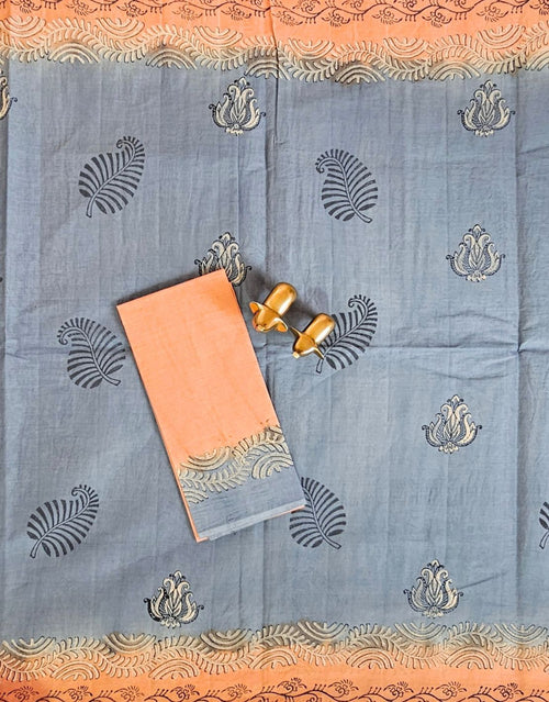 Pure Cotton with Hand Block Prints - Grey with Brown