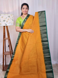 Jute Banarasi Saree - Mustard Yellow with Peacock Green