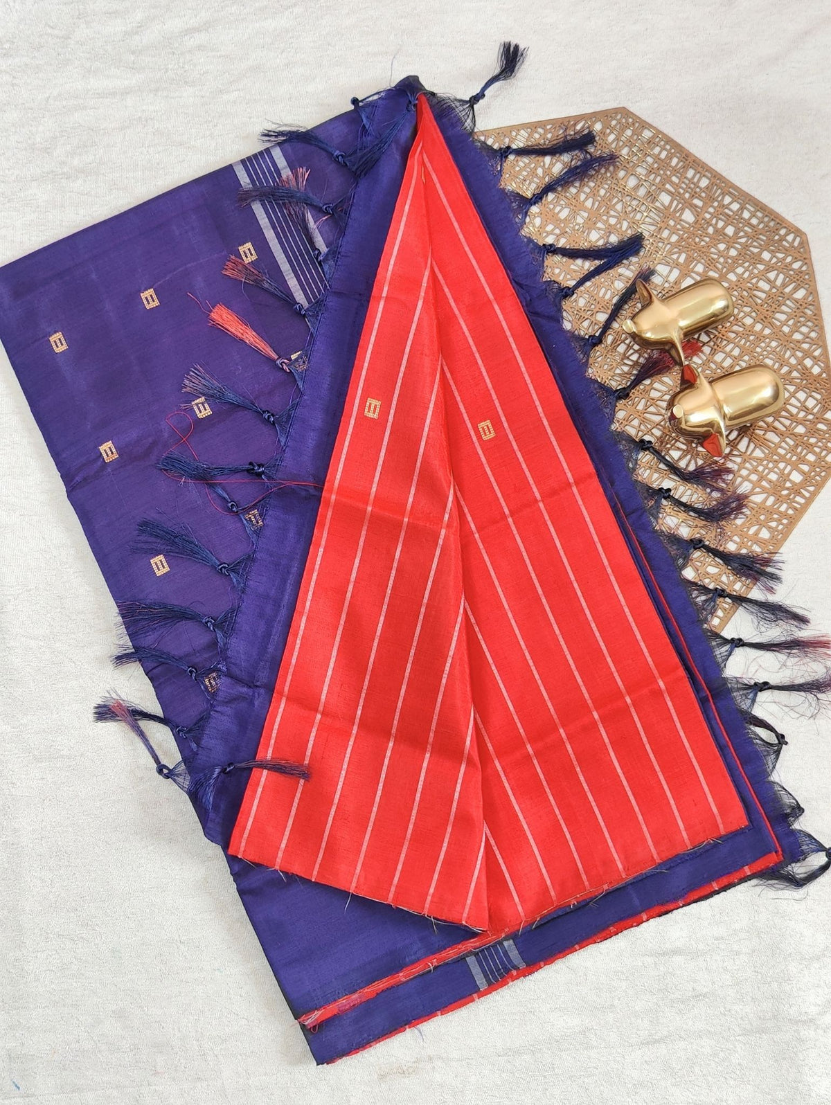 Chinnalampattu Saree - Red with Dark Blue