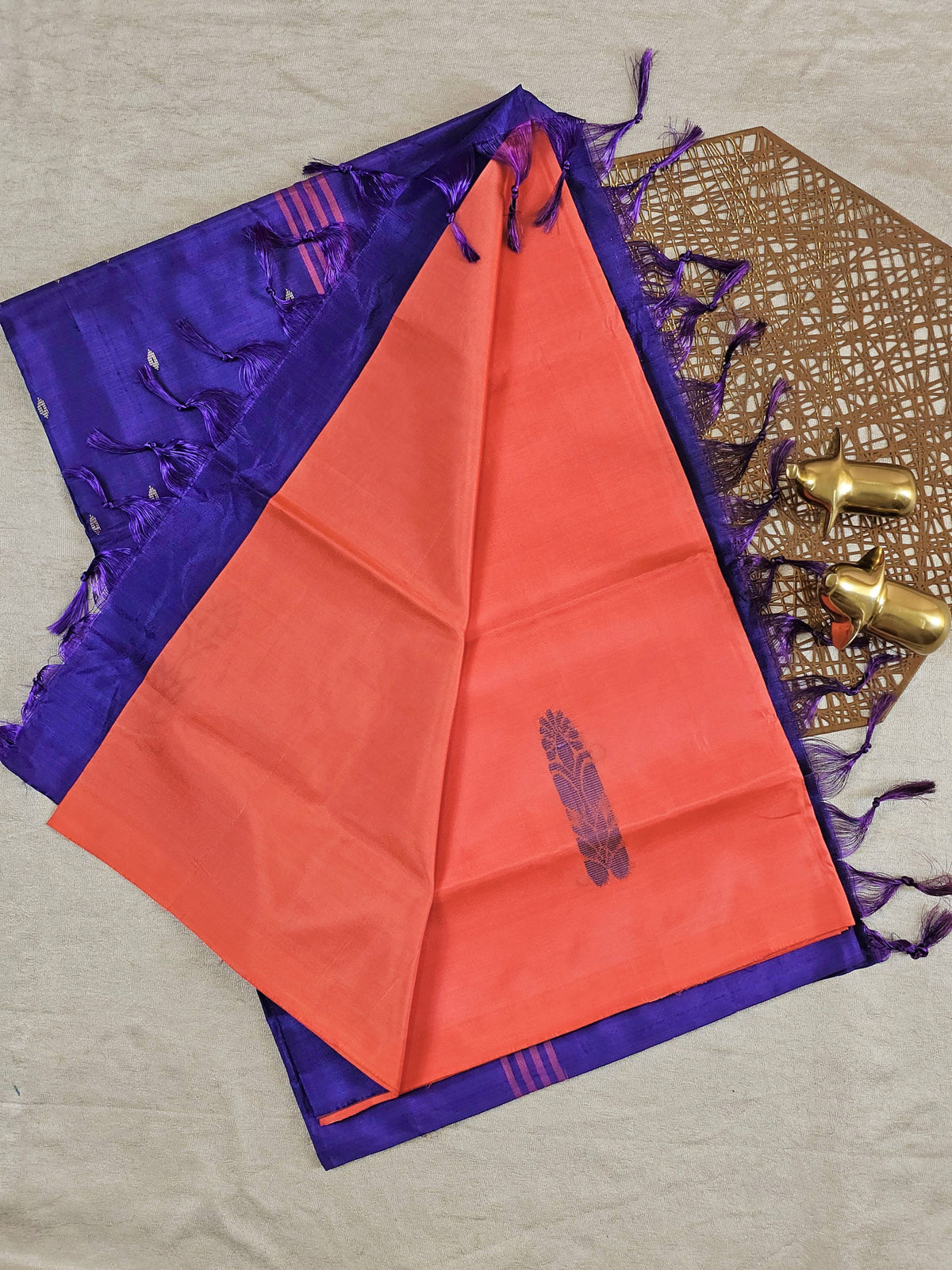 Chinnalampattu Saree - Dark Peach with Blue